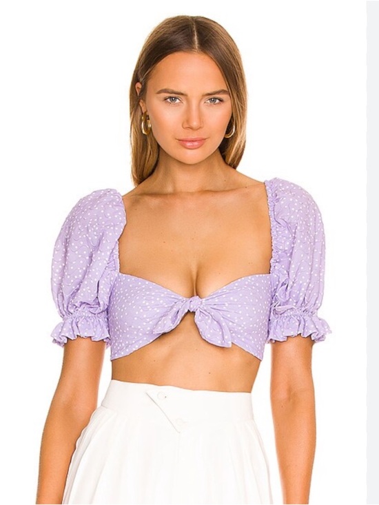 For Love And Lemons Tops - For Love & Lemons Chelsea Crop Top Purple Polka Dot Puff Sleeve NWT M